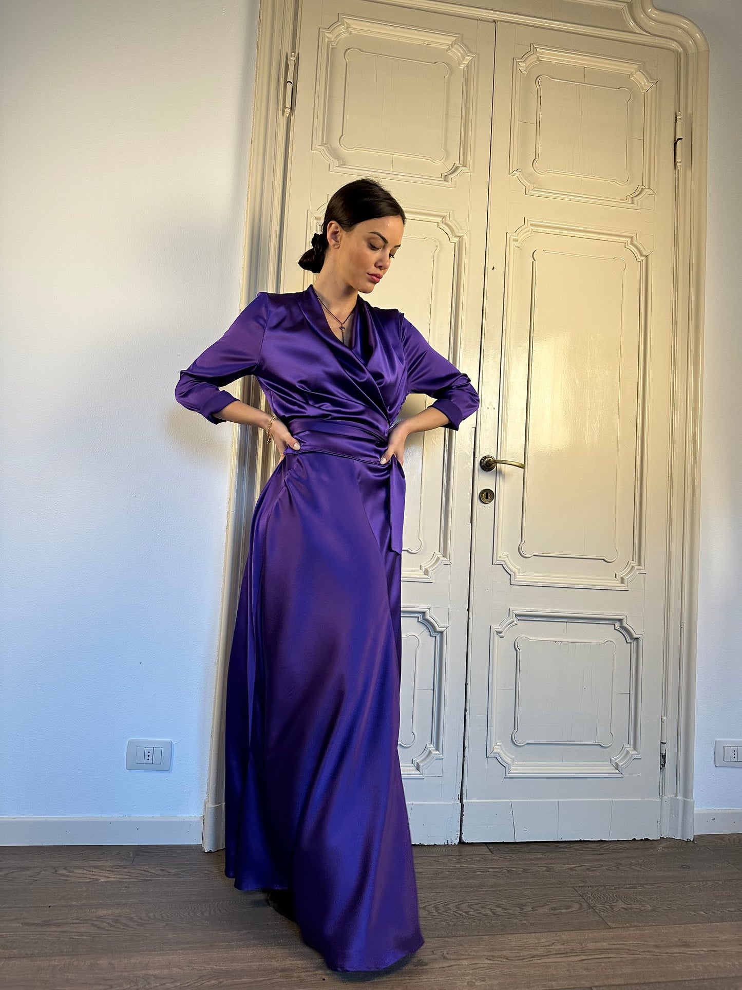 Robe longue à corsage croisé - violet