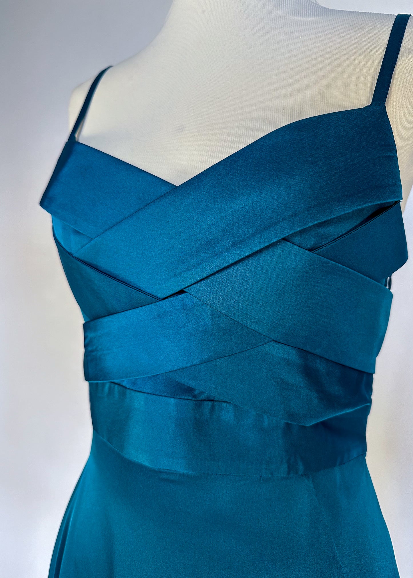 Robe longue avec corsage tissé - Vert Pétrole
