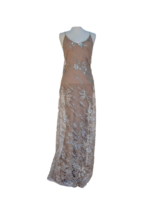 Long dress in embroidered toulle and sequins