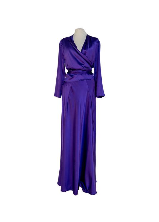 Long dress with crossed bodice - purple