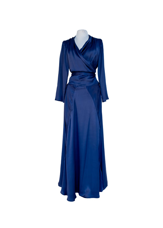 Long dress with crossed bodice - blue