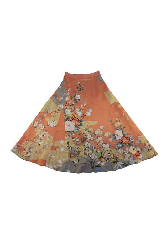 Floral pattern kimono skirt