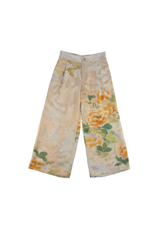 100% silk kimono trousers with floral pattern