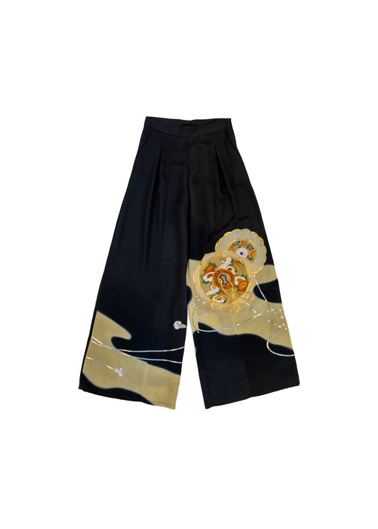 100% silk kimono trousers with nature pattern