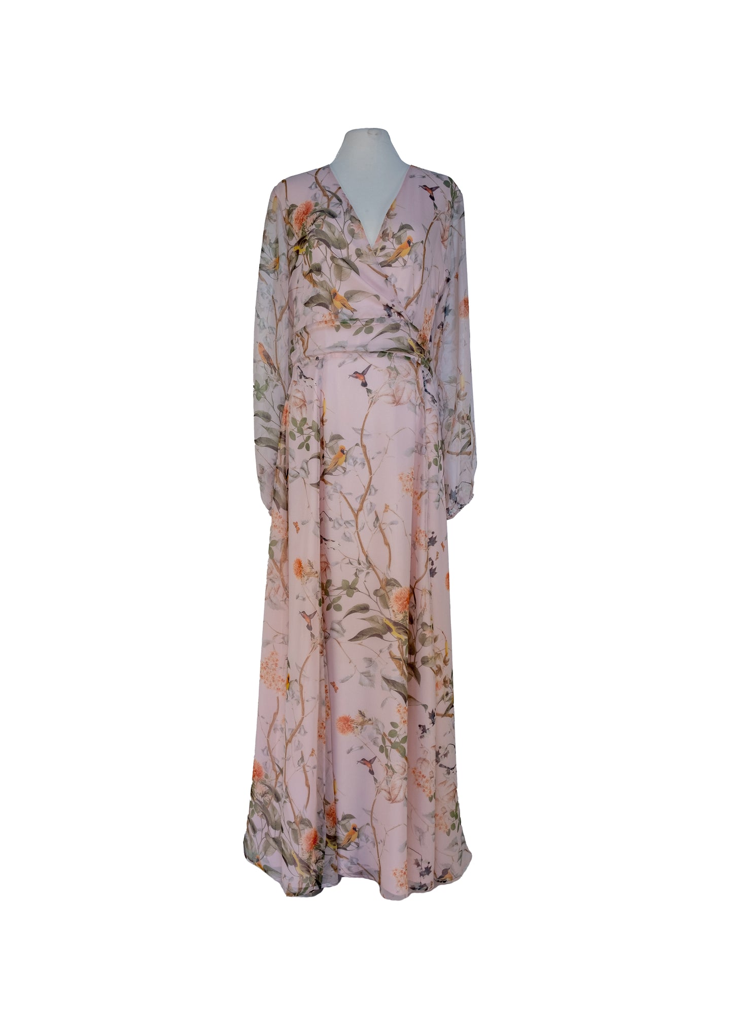 Long-sleeved dress in printed silk