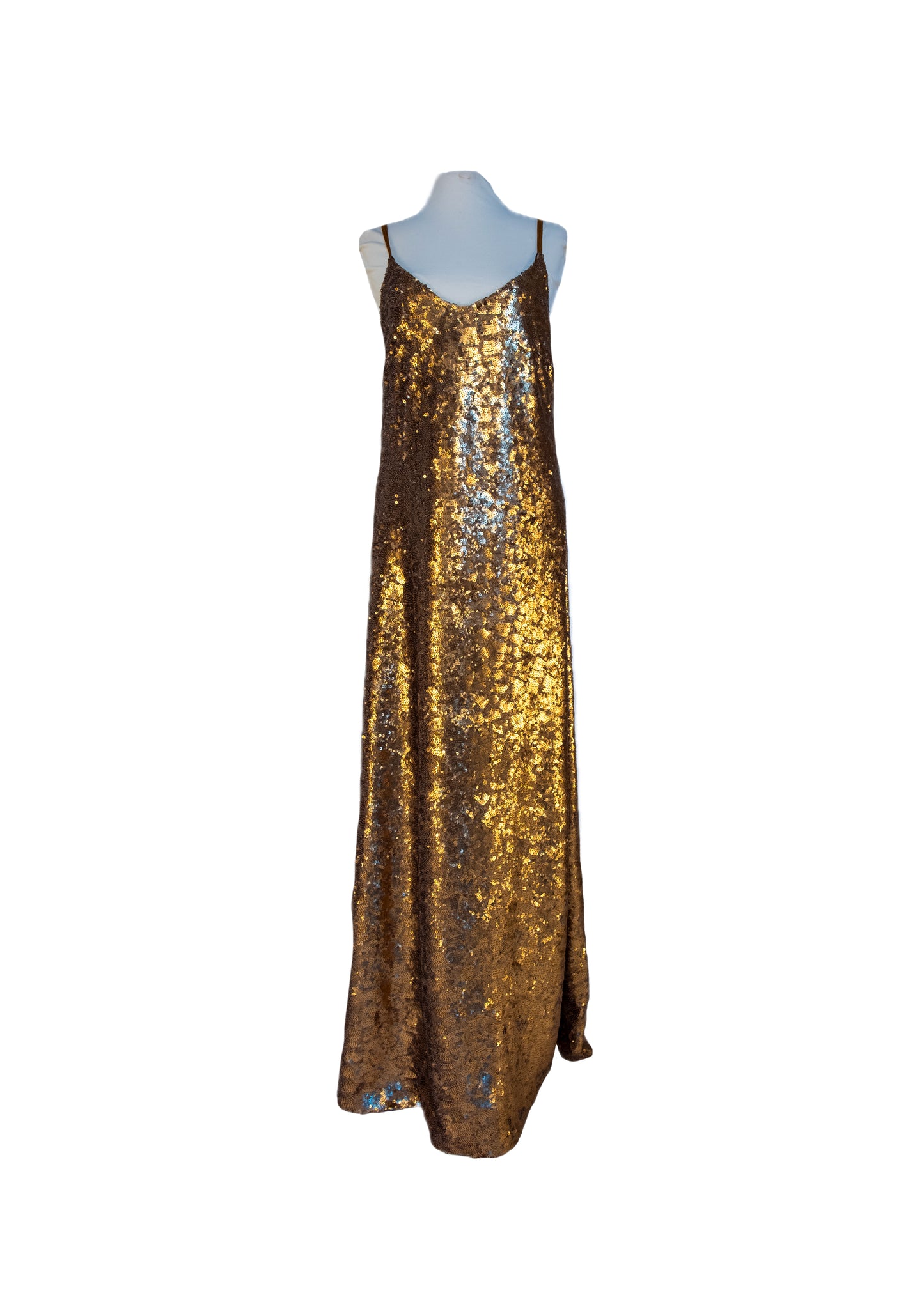 Robe longue en sequins dorés