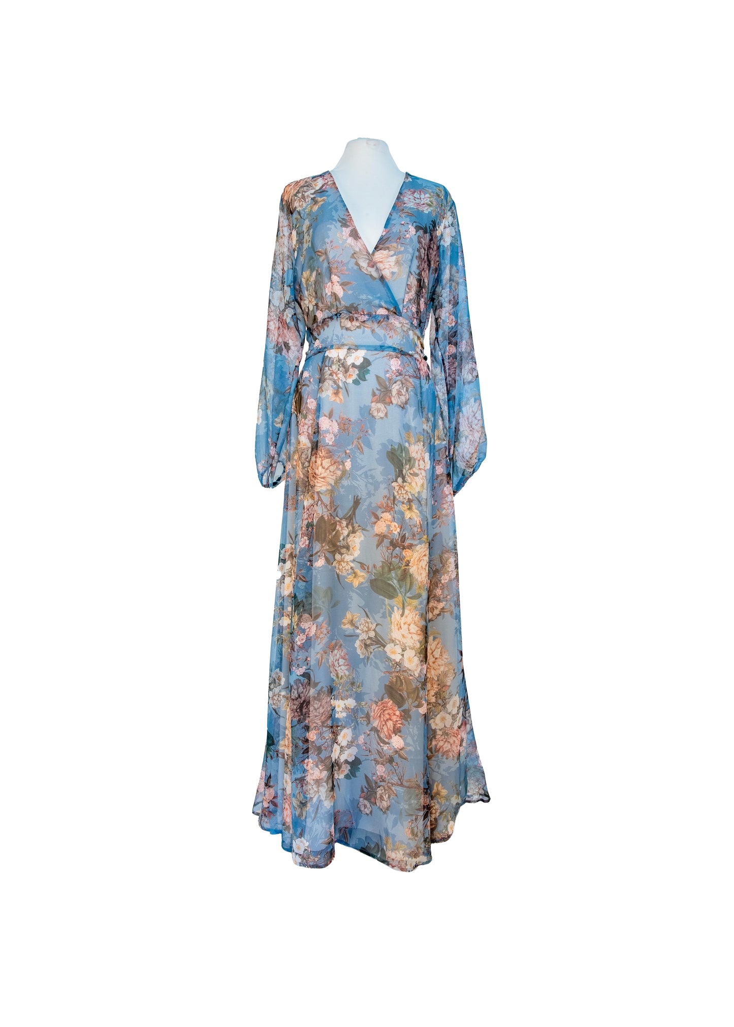 Long-sleeved dress in printed silk