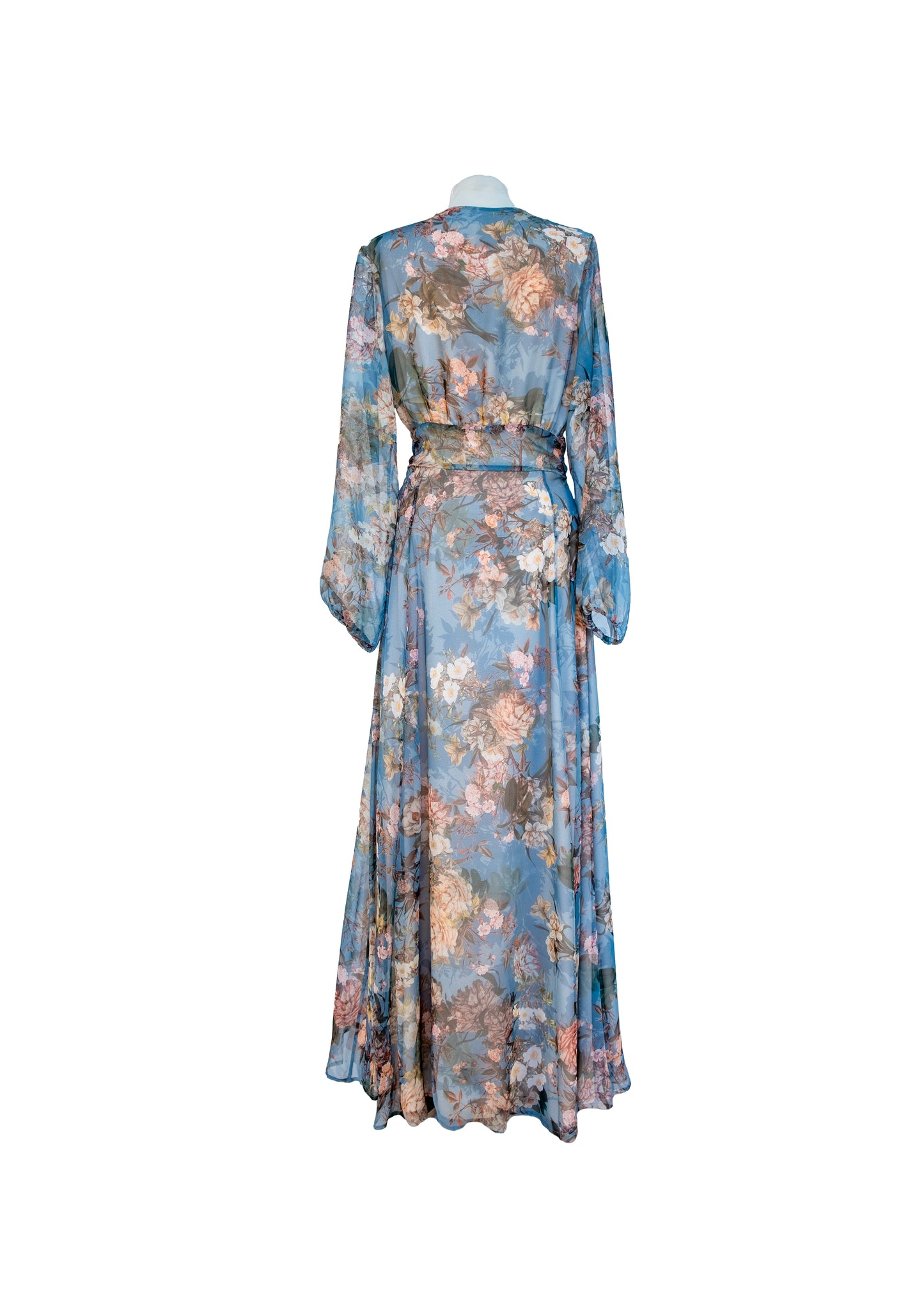 Long-sleeved dress in printed silk