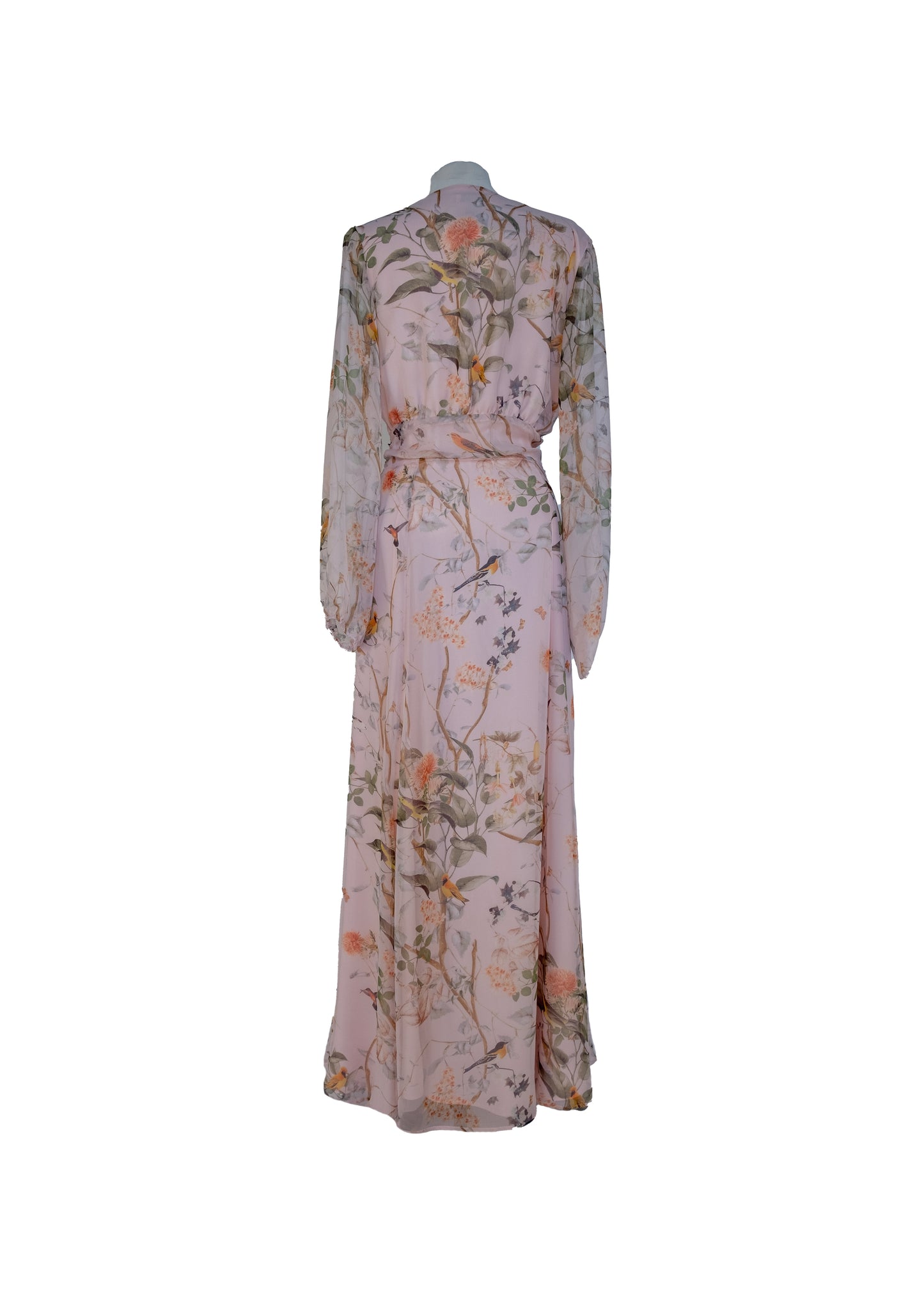 Long-sleeved dress in printed silk